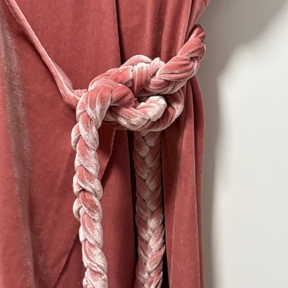 MISA Los Angeles size Medium Carolina Dress in Rose Pink Velvet Midi Wrap Dress - Picture 7 of 15